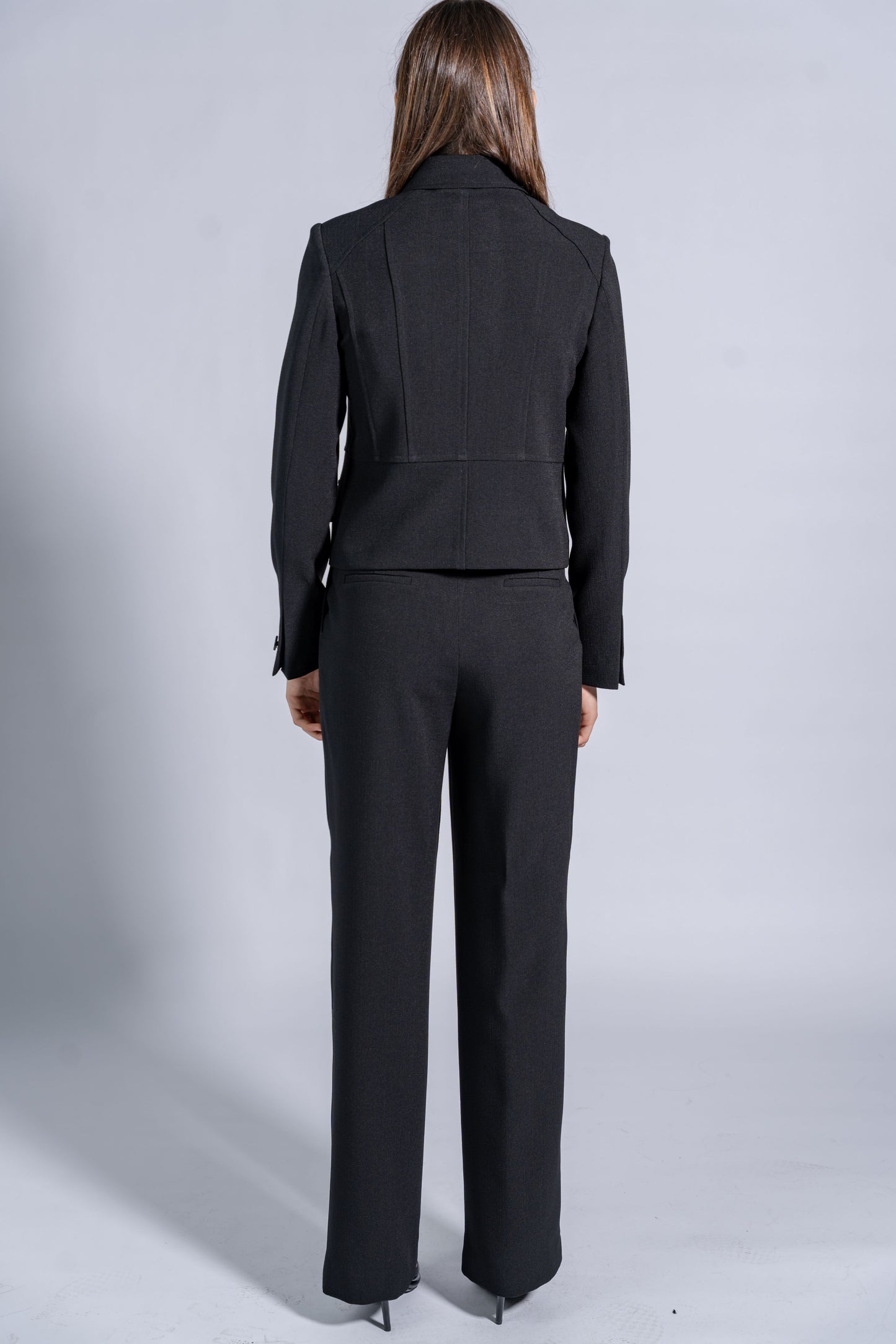 Straight High Waist Trousers with Wide Waistband and Buttons