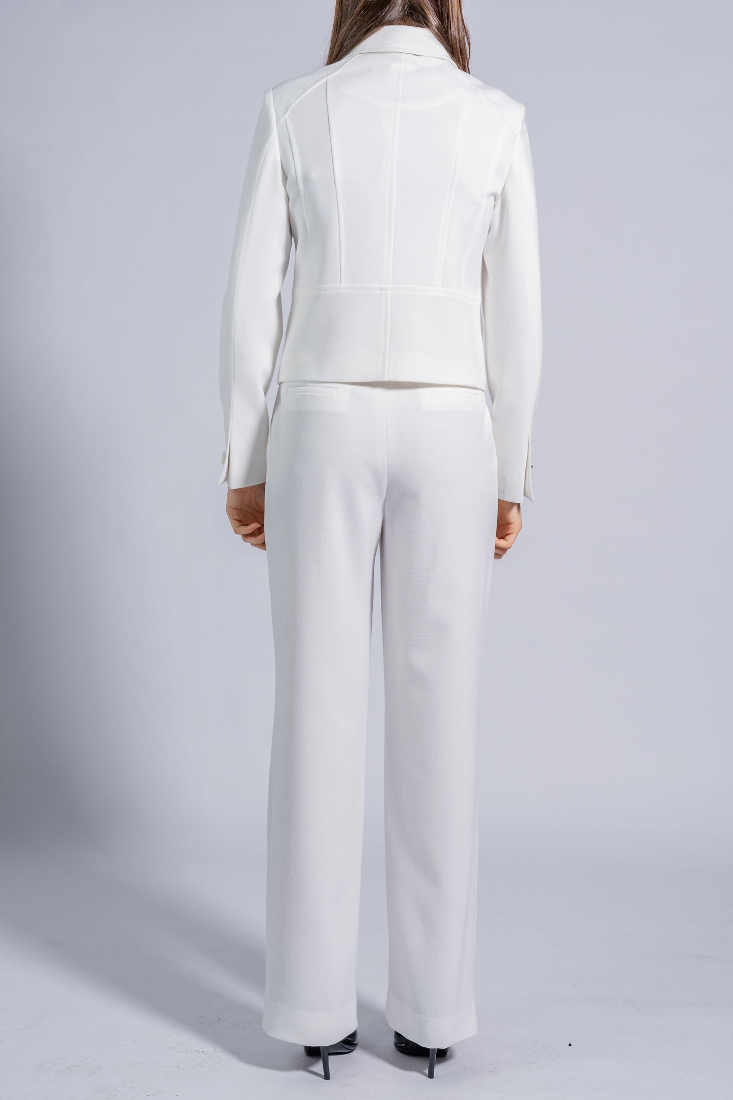 Straight High Waist Trousers with Wide Waistband and Buttons