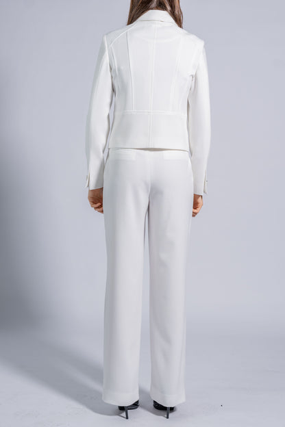 Straight High Waist Trousers with Wide Waistband and Buttons