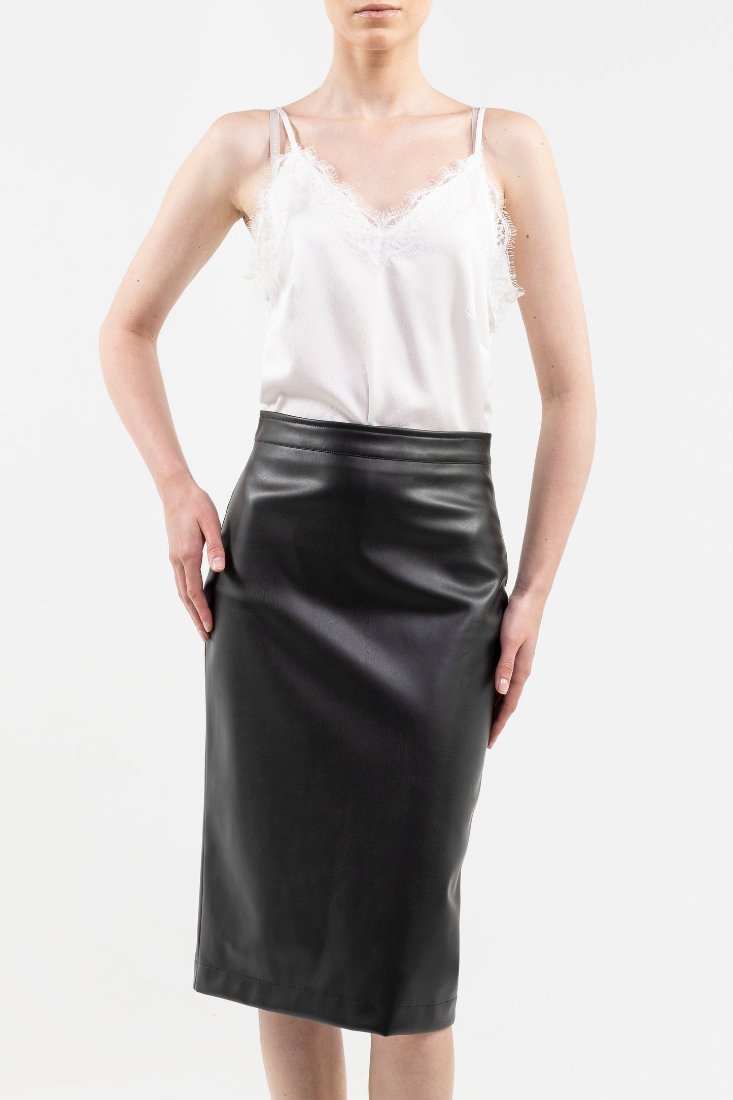 Satin Camisole Top Spaghetti Shoulder Straps, Lace-Trimmed V-Neck