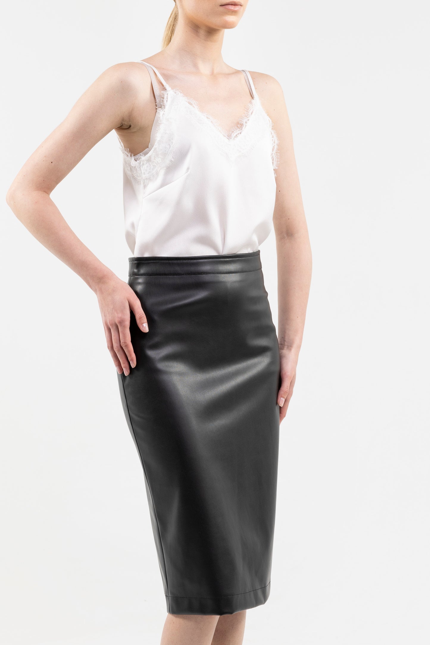 Satin Camisole Top Spaghetti Shoulder Straps, Lace-Trimmed V-Neck