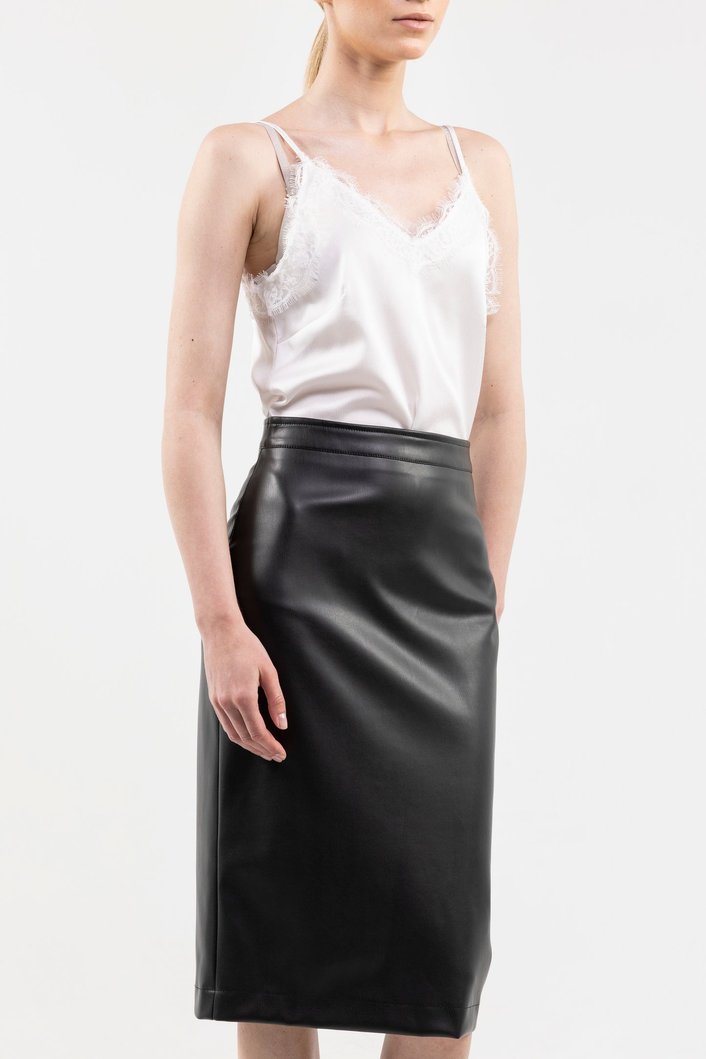 Satin Camisole Top Spaghetti Shoulder Straps, Lace-Trimmed V-Neck