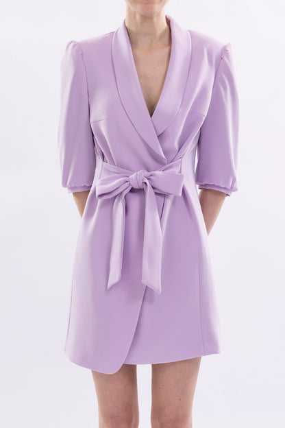 Short Dress With Puffed Sleeve and Front Tie