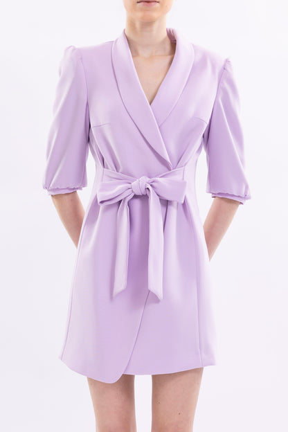 Short Dress With Puffed Sleeve and Front Tie