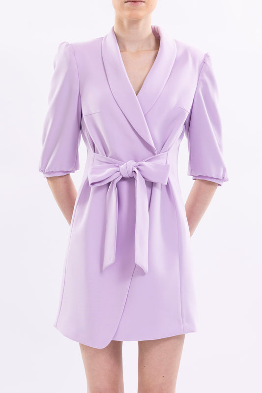 Short Dress With Puffed Sleeve and Front Tie