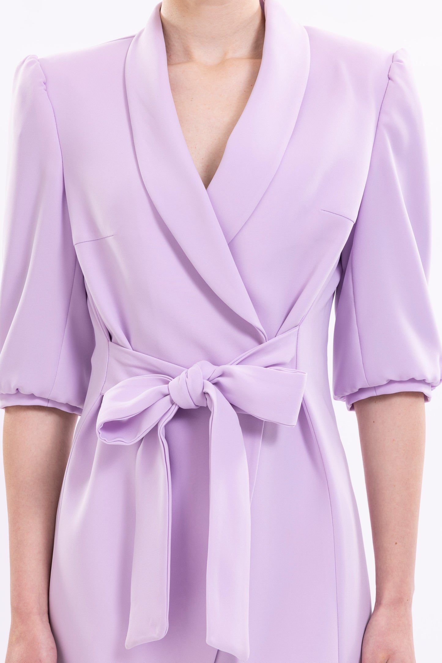 Short Dress With Puffed Sleeve and Front Tie