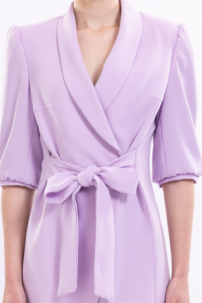 Short Dress With Puffed Sleeve and Front Tie