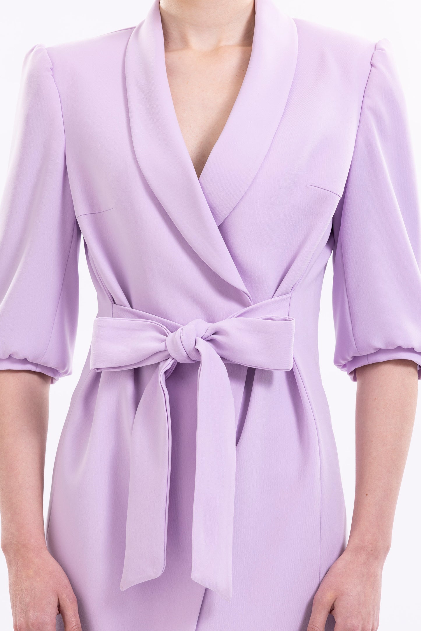Short Dress With Puffed Sleeve and Front Tie