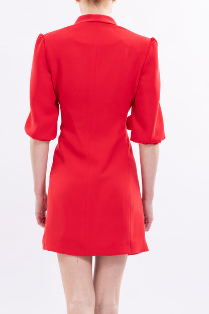 Short Dress With Puffed Sleeve and Front Tie