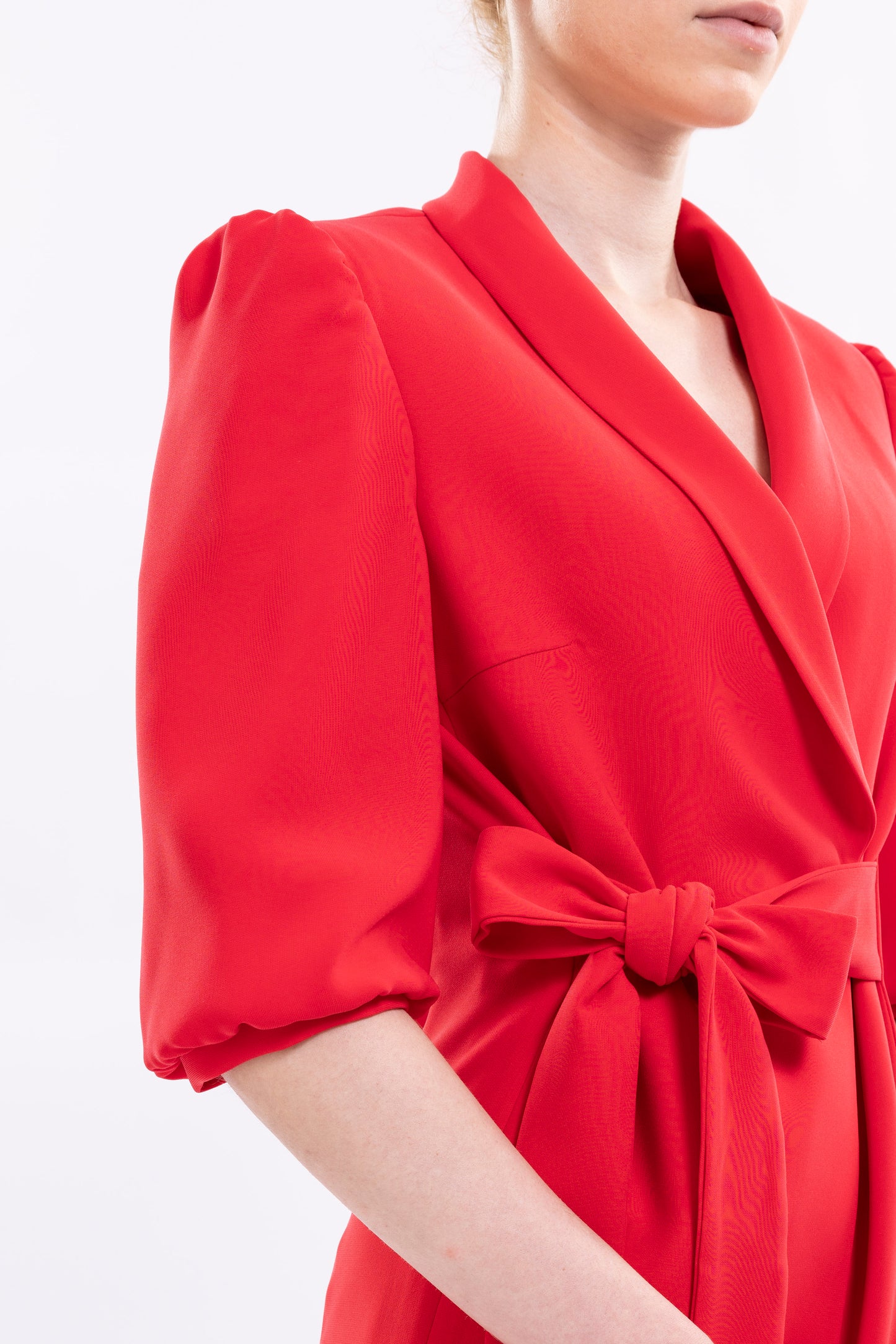 Short Dress With Puffed Sleeve and Front Tie