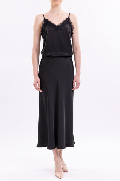 Satin Camisole Top Spaghetti Shoulder Straps, Lace-Trimmed V-Neck