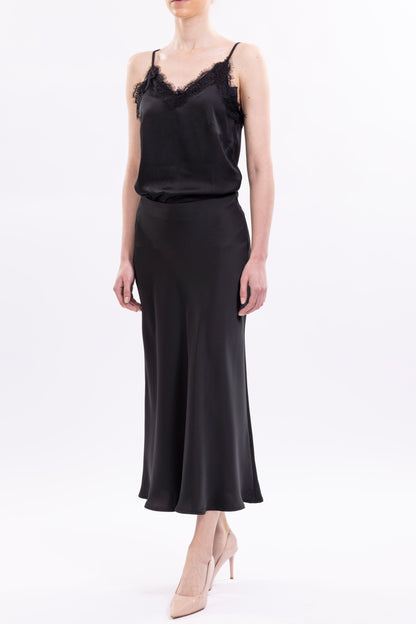 Satin Camisole Top Spaghetti Shoulder Straps, Lace-Trimmed V-Neck