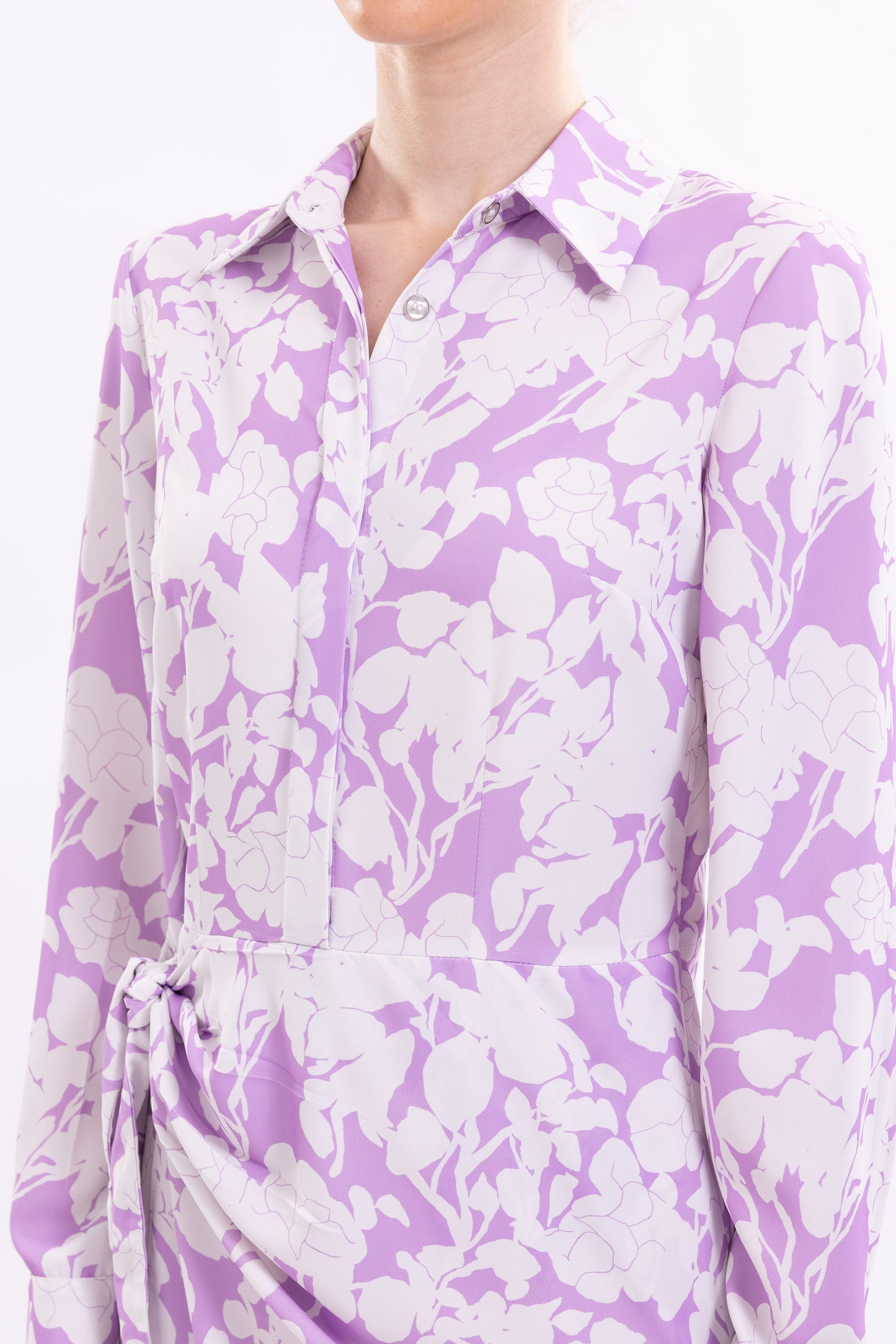 Shirt Dress Hidden Buttons With front  Side Tie