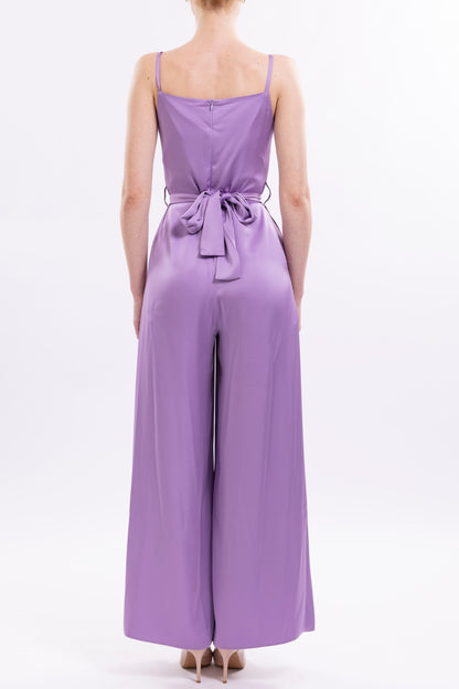Wide Leg Jumpsuit Featuring Thin Straps and a Fabric Waist Belt