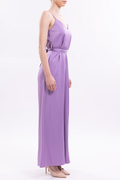 Wide Leg Jumpsuit Featuring Thin Straps and a Fabric Waist Belt