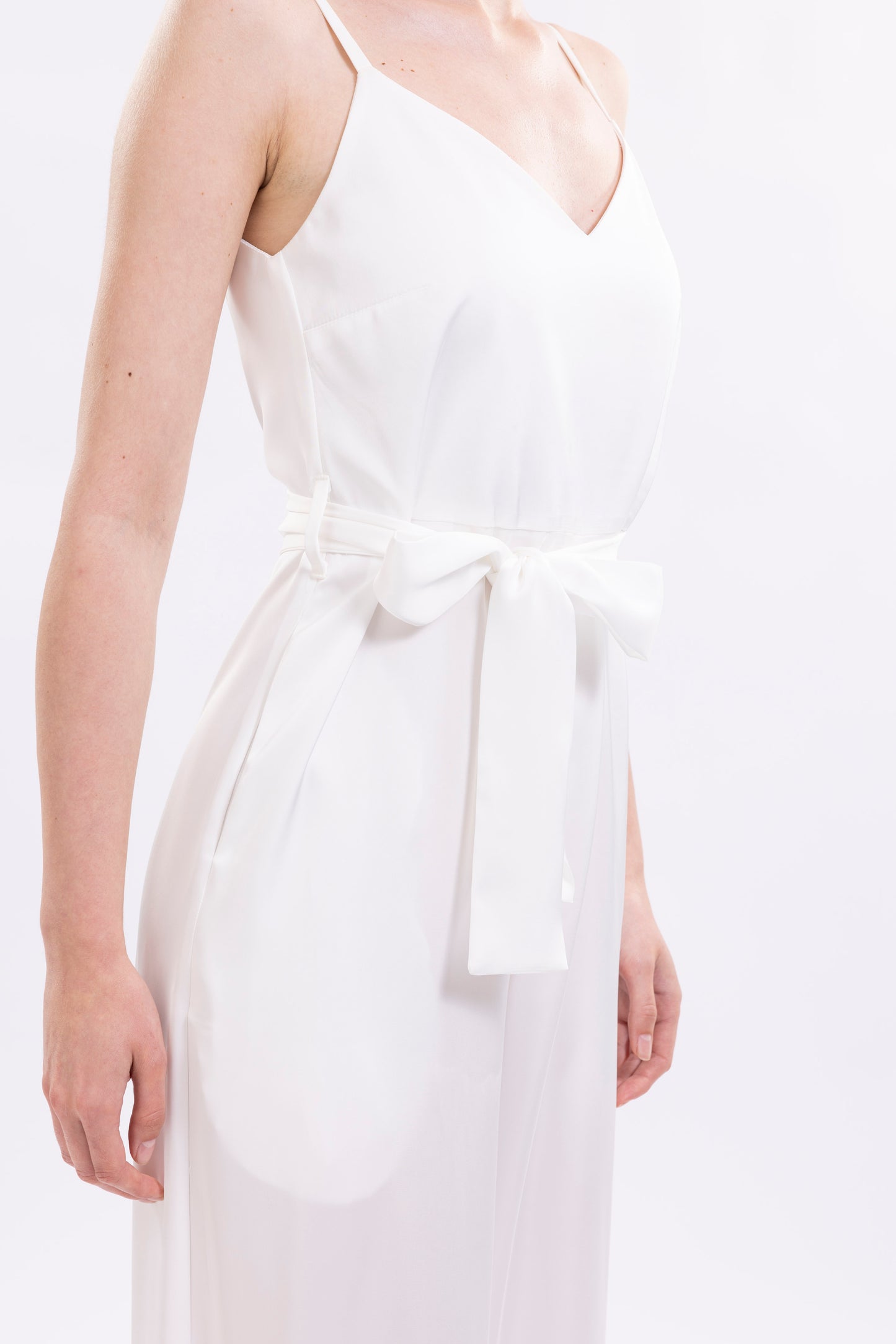 Wide Leg Jumpsuit Featuring Thin Straps and a Fabric Waist Belt