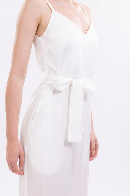Wide Leg Jumpsuit Featuring Thin Straps and a Fabric Waist Belt