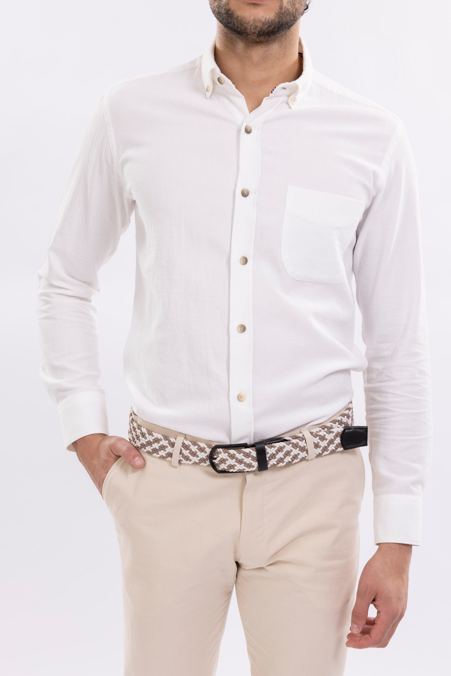 Brushed Twill Cotton Shirt With Front Pockets