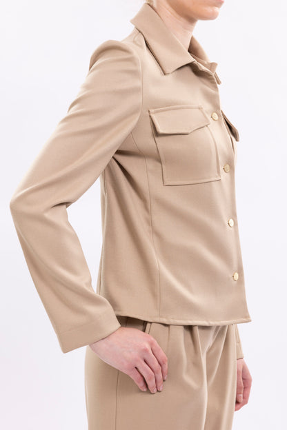 Jacket With Front Patch Pockets and Metal Buttons
