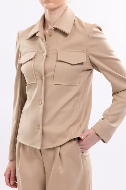 Jacket With Front Patch Pockets and Metal Buttons