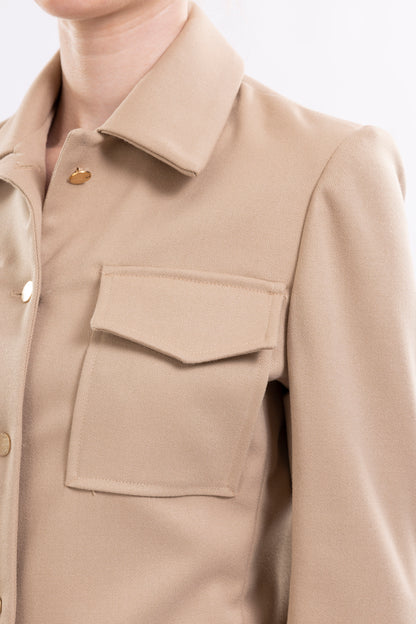 Jacket With Front Patch Pockets and Metal Buttons