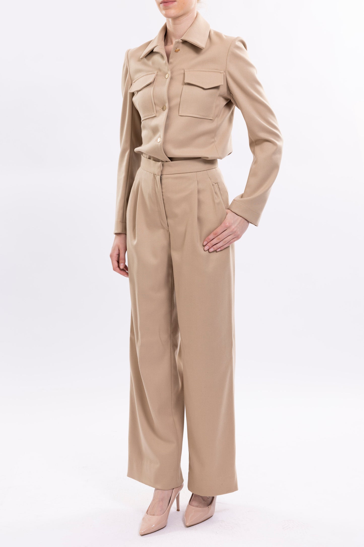 Jacket With Front Patch Pockets and Metal Buttons