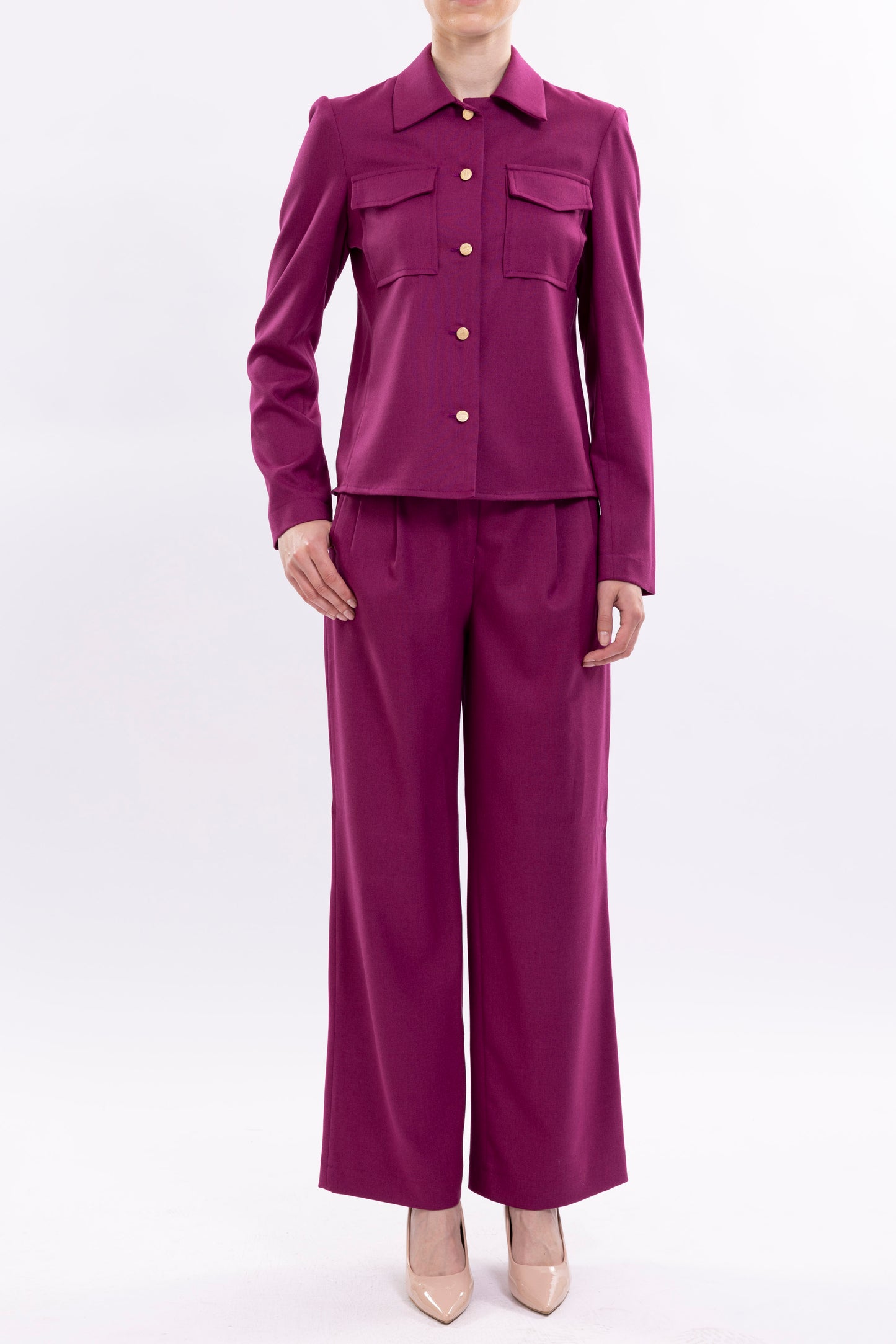 Jacket With Front Patch Pockets and Metal Buttons