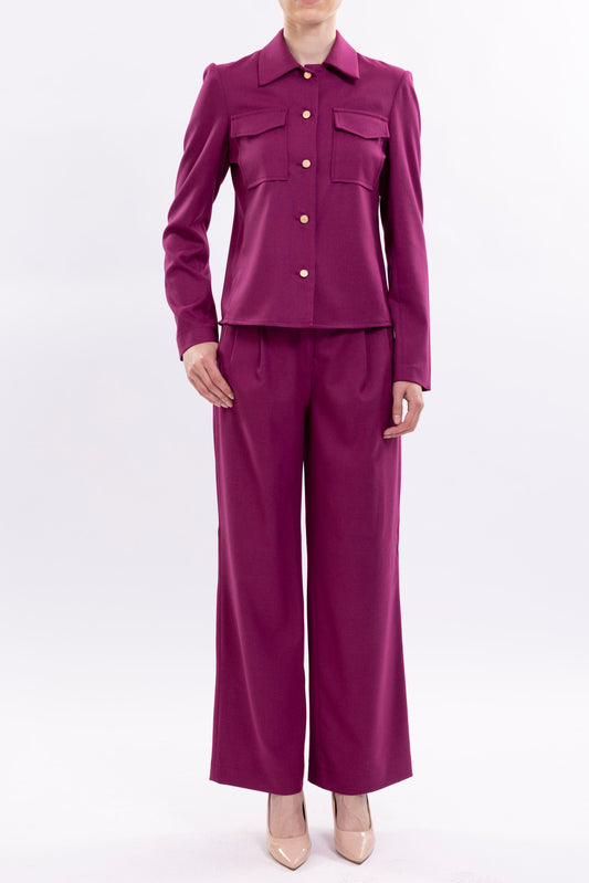 Jacket With Front Patch Pockets and Metal Buttons