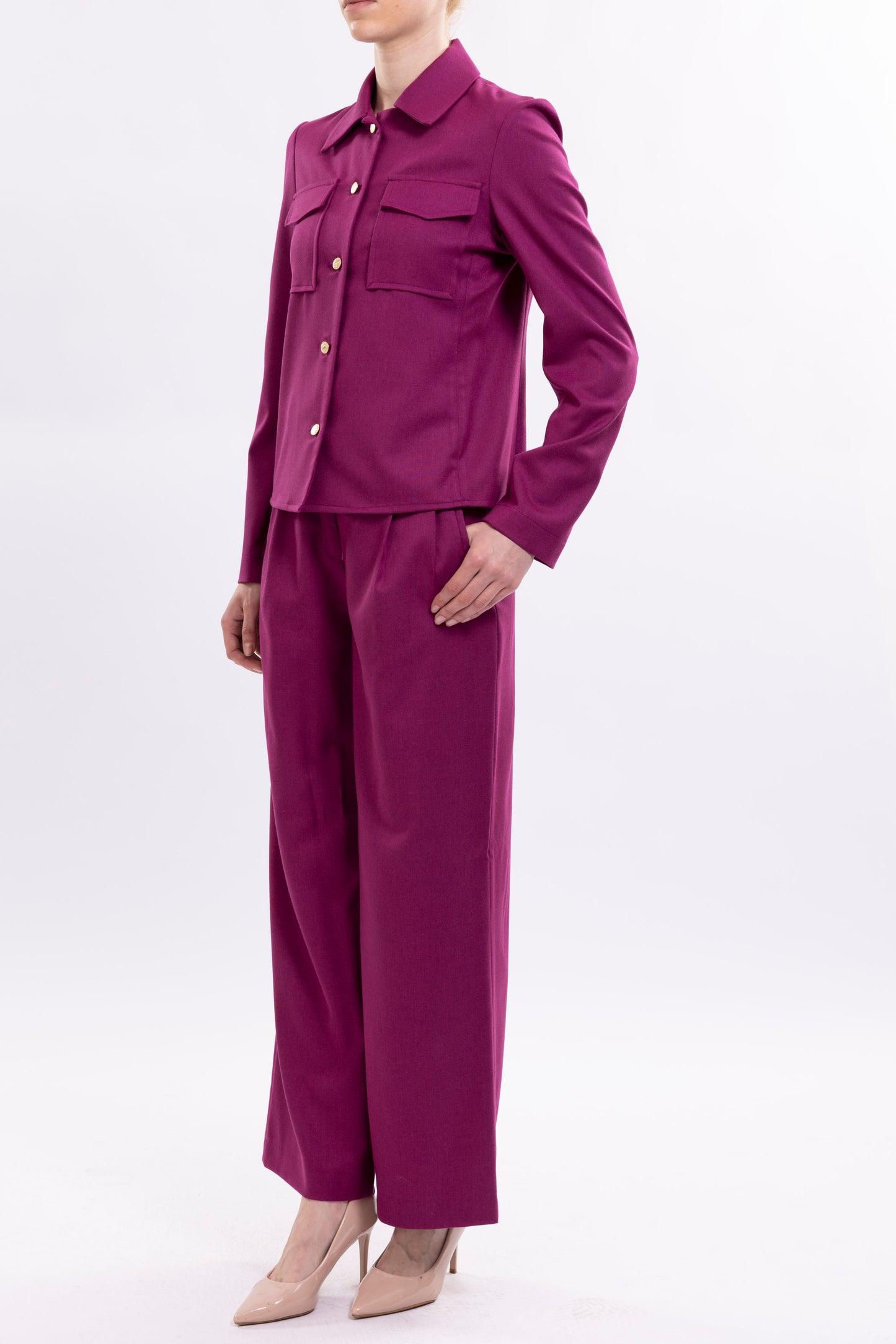 Jacket With Front Patch Pockets and Metal Buttons