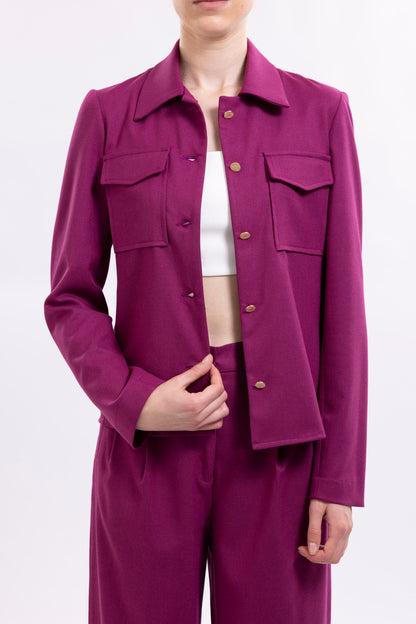 Jacket With Front Patch Pockets and Metal Buttons