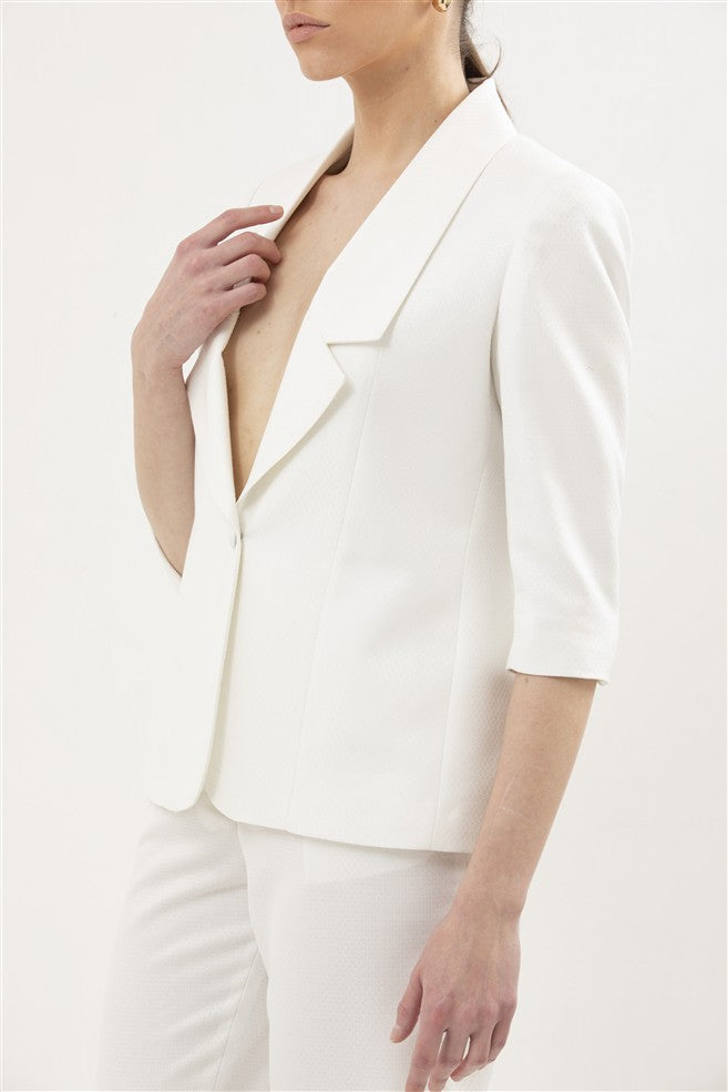 Single Breasted Blazer Featuring 3/4 Sleeves