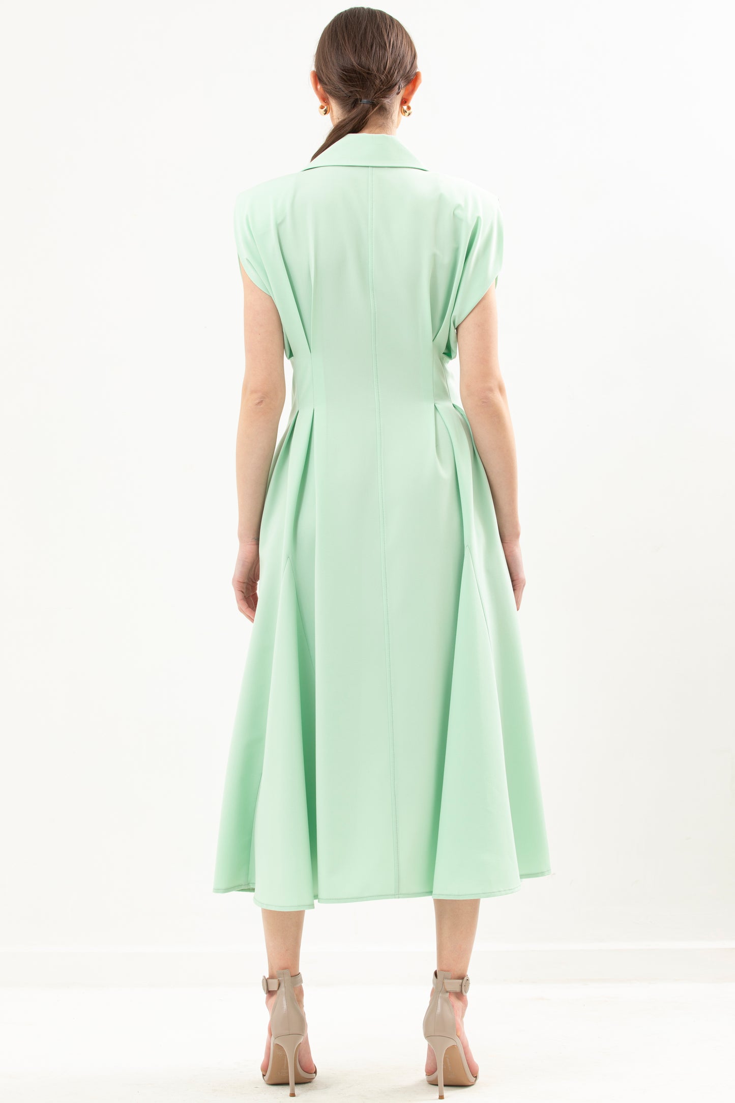 Waisted Long Dress With Structured Shoulder