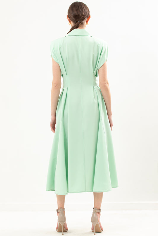 Waisted Long Dress With Structured Shoulder