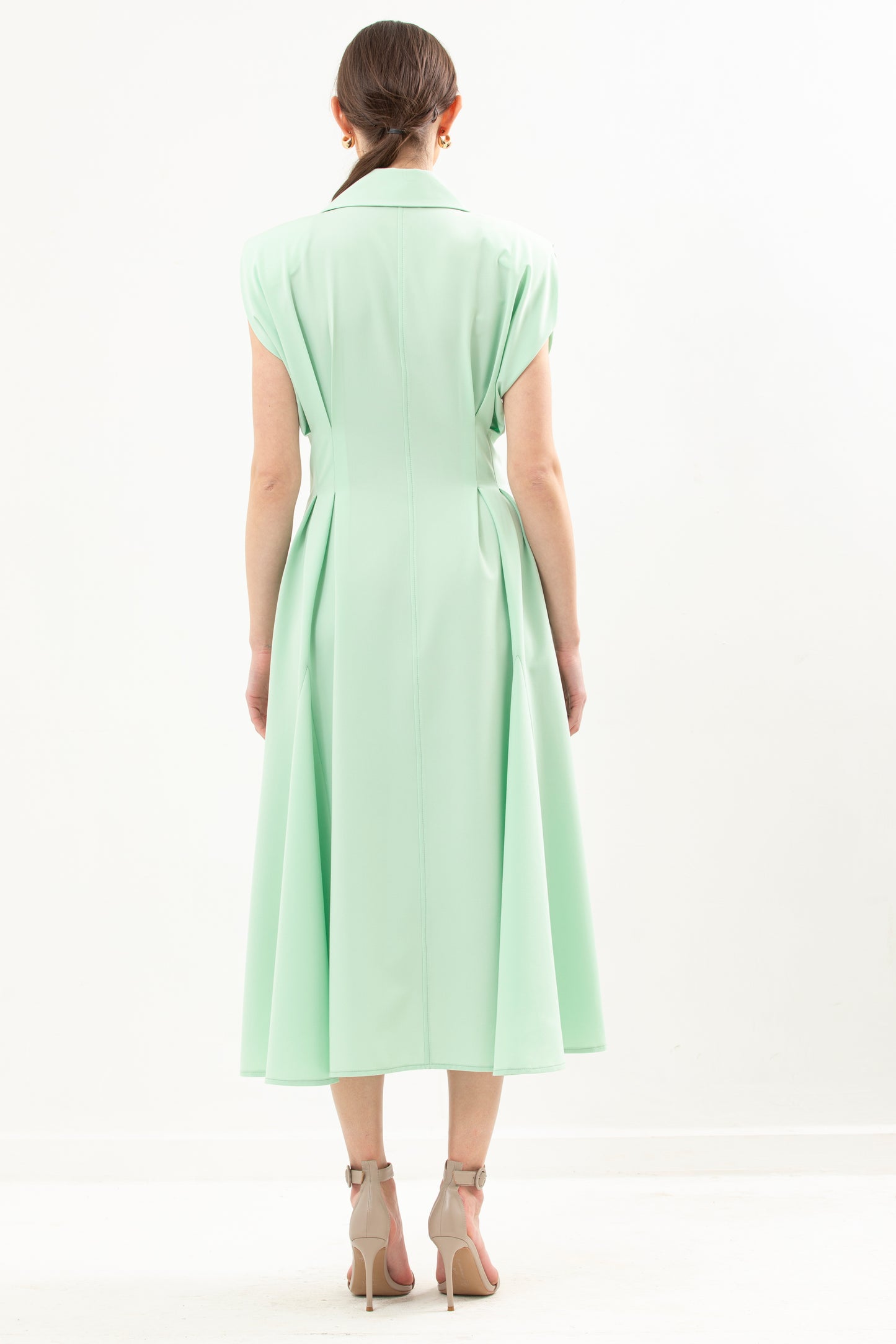 Waisted Long Dress With Structured Shoulder