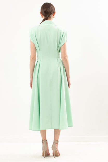 Waisted Long Dress With Structured Shoulder