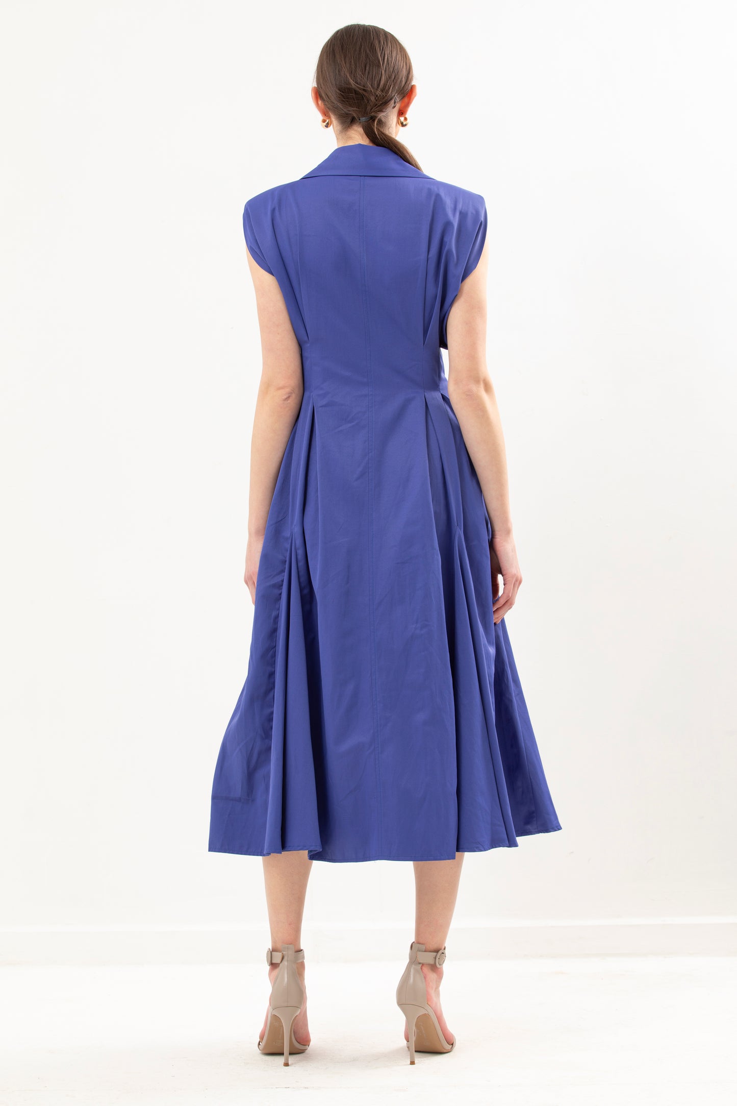 Waisted Long Dress With Structured Shoulder