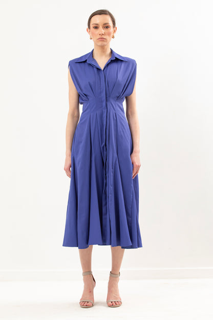 Waisted Long Dress With Structured Shoulder