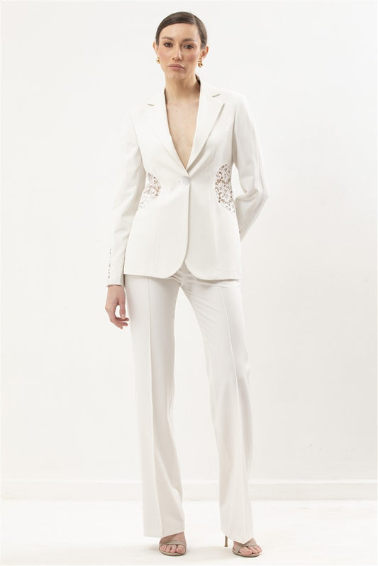 Single Breasted Blazer Featuring Lace Details