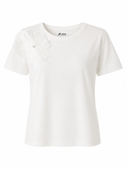 Basic T-Shirt With Flower appliqué