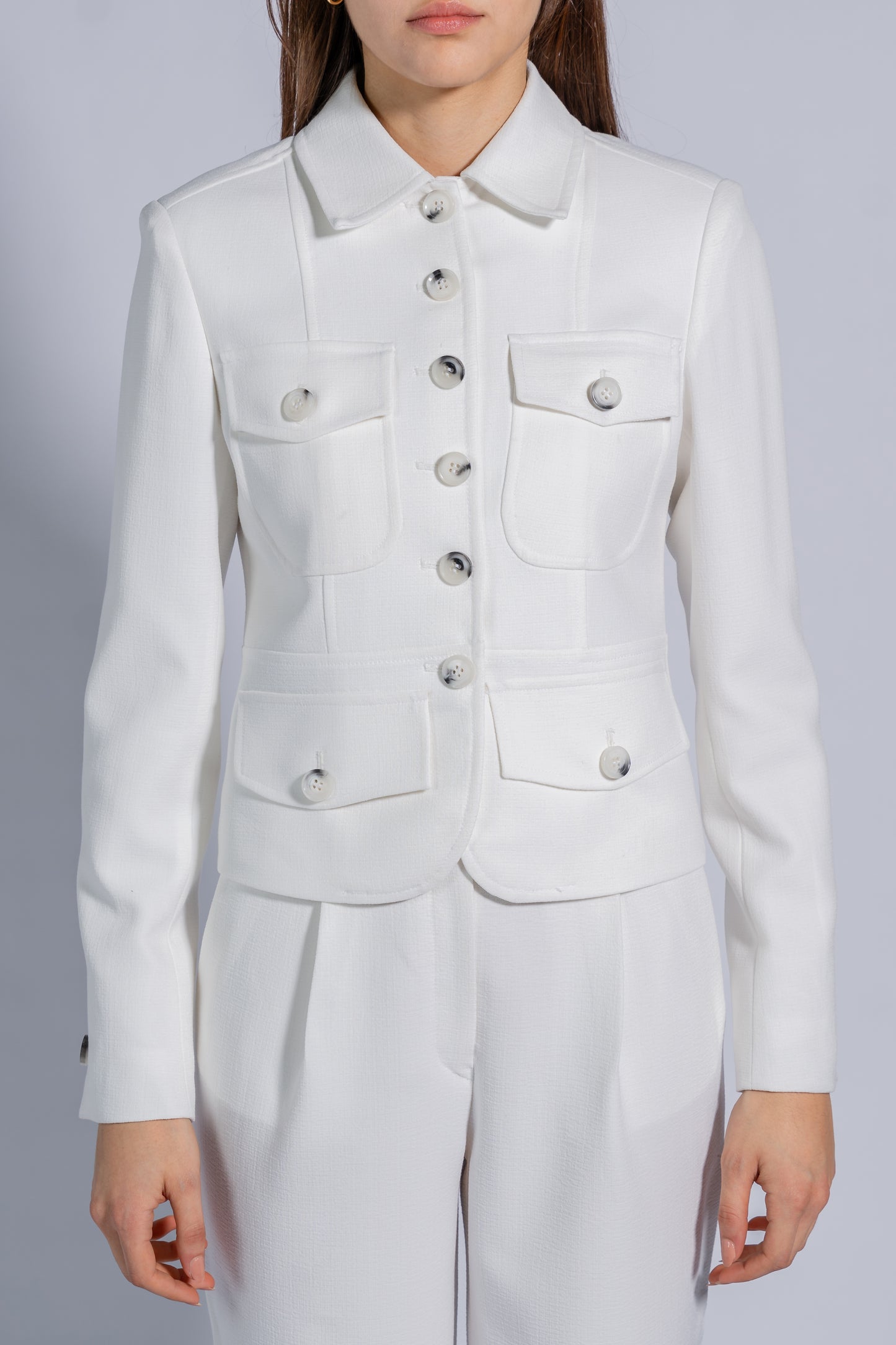 Straight High Waist Trousers with Wide Waistband and Buttons