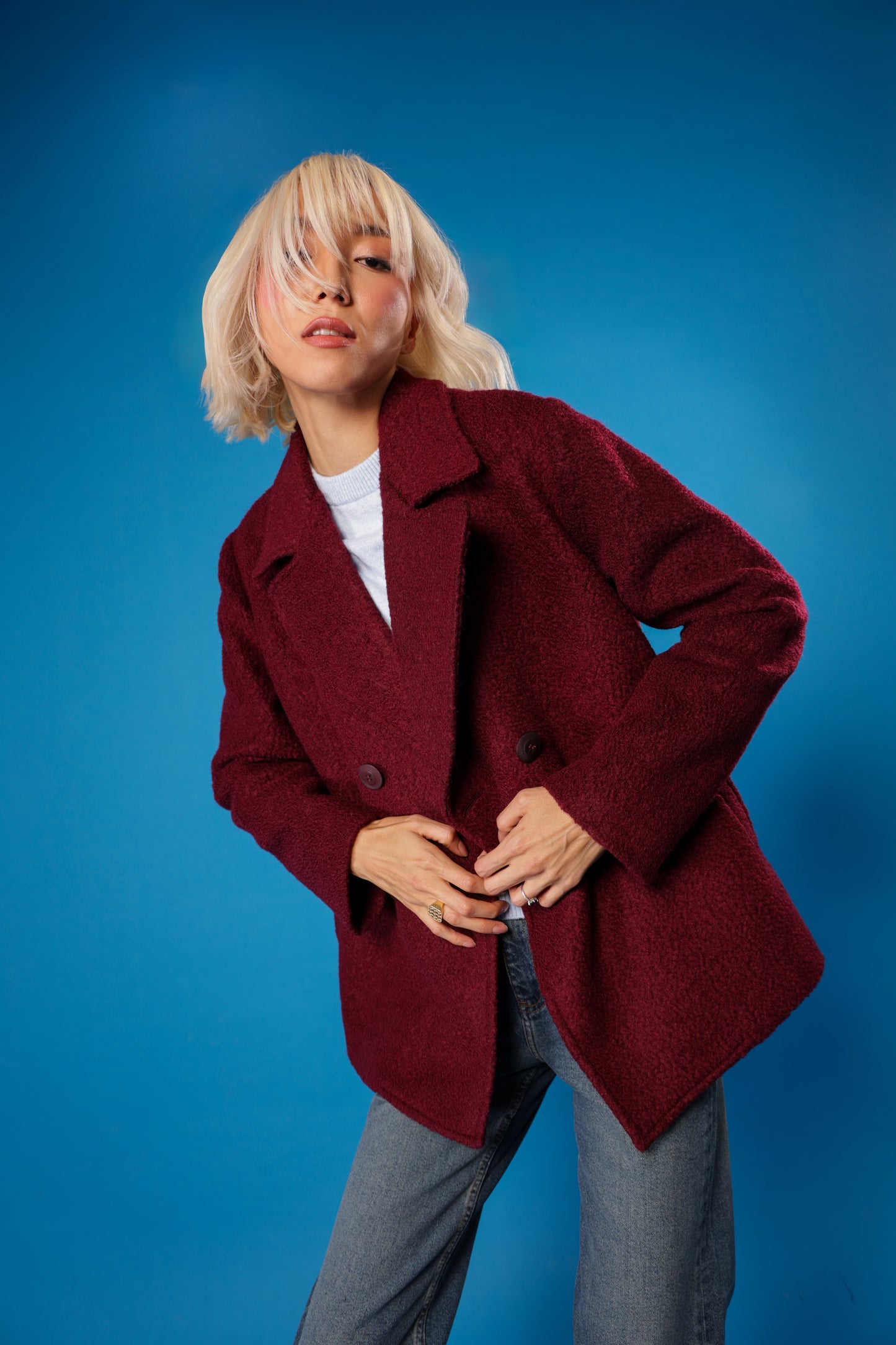 Double Breasted Coat With Slanted Pockets