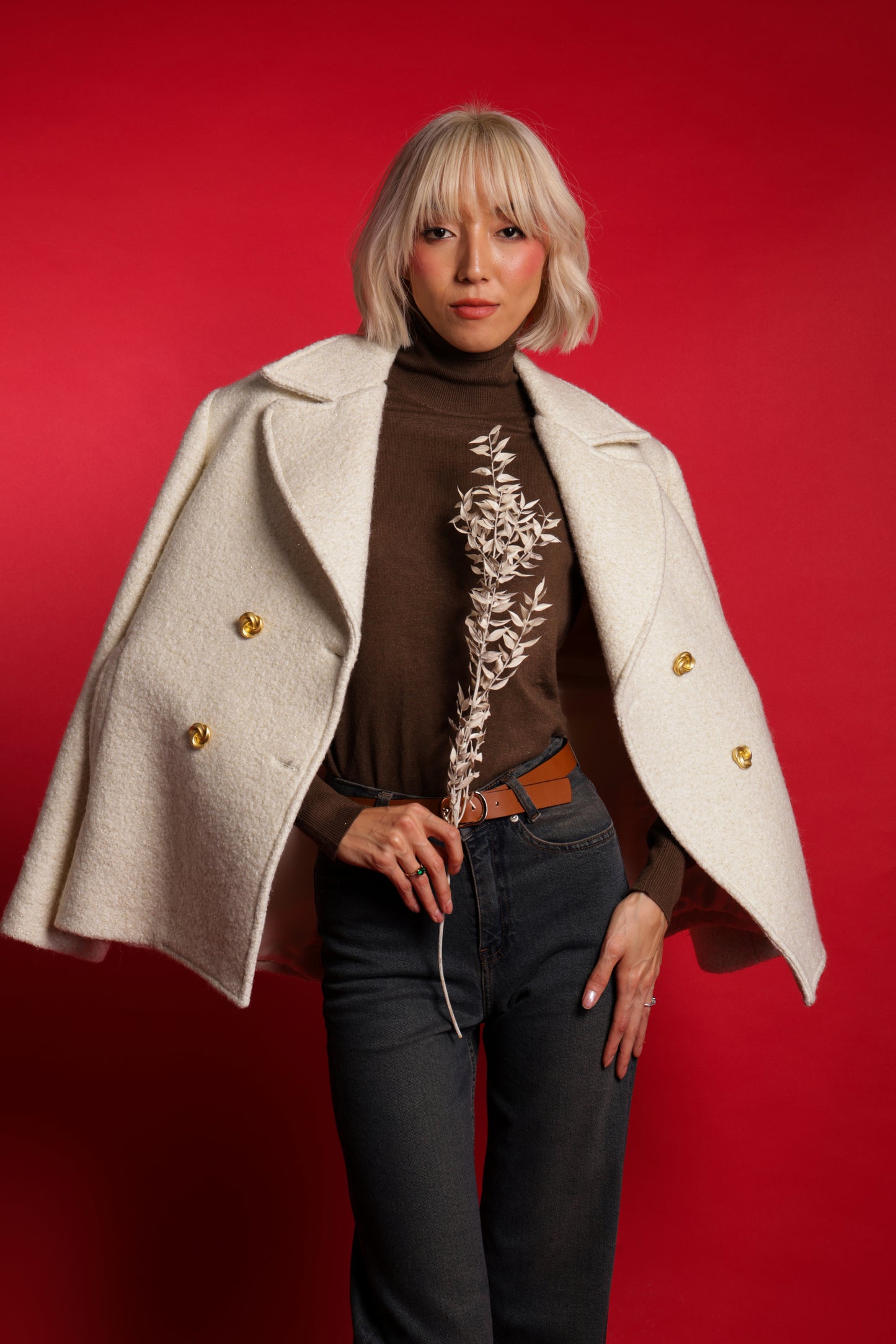 Double Breasted Coat With Slanted Pockets