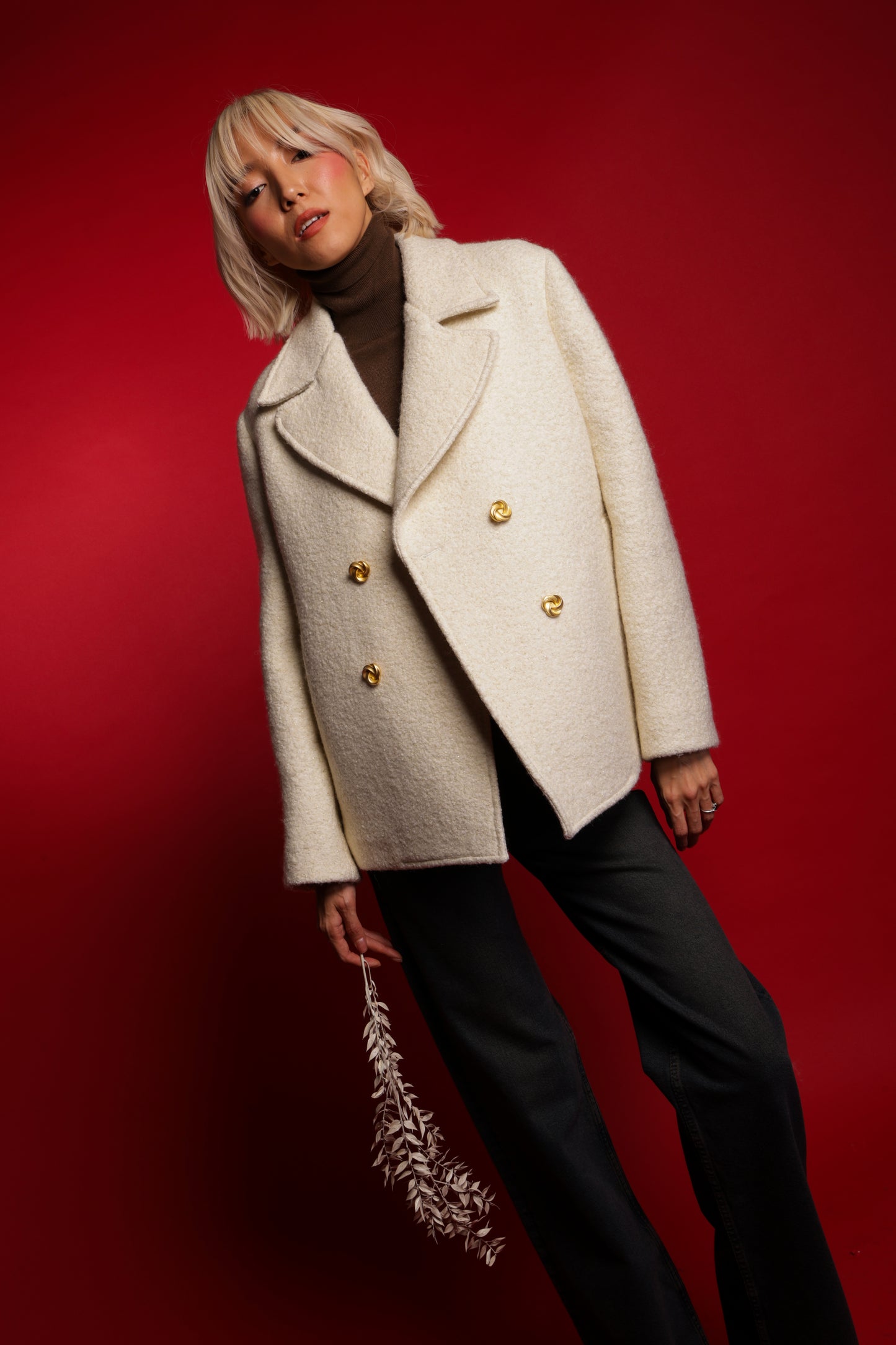 Double Breasted Coat With Slanted Pockets