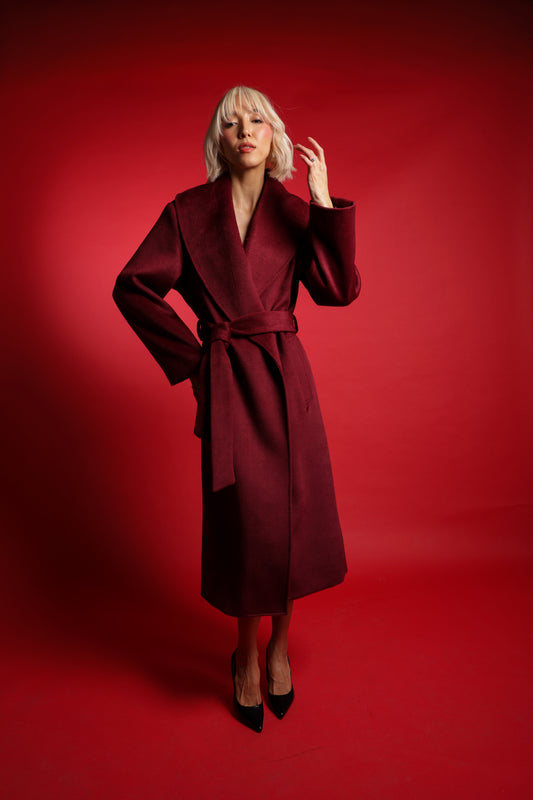 One Sized Belted Coat With Shawl Lapel