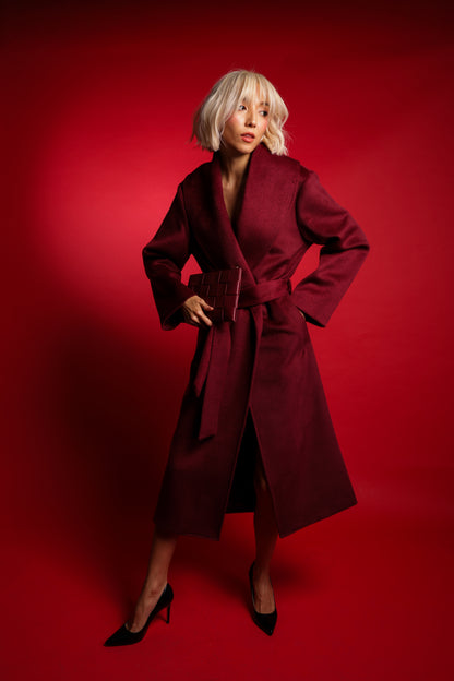 One Sized Belted Coat With Shawl Lapel