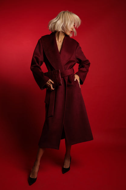 One Sized Belted Coat With Shawl Lapel