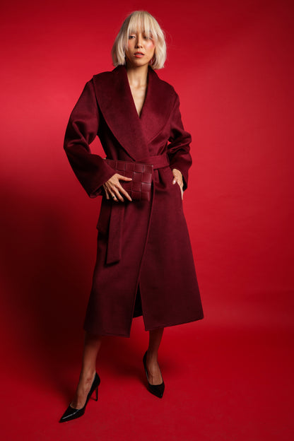 One Sized Belted Coat With Shawl Lapel