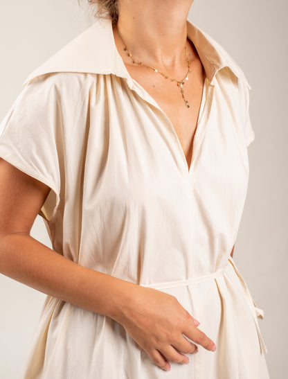 Sleeveless Dress Featuring a Collar and Thin Waist Belt
