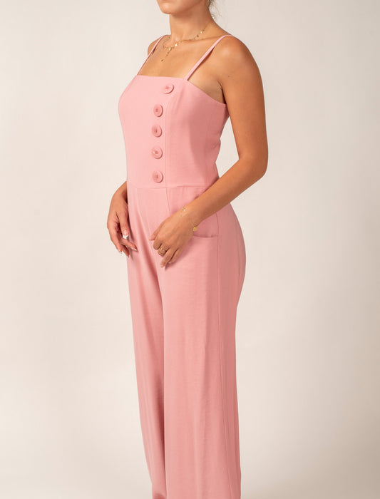 Strappy Jumpsuit Featuring Front Fake Buttons and Pockets