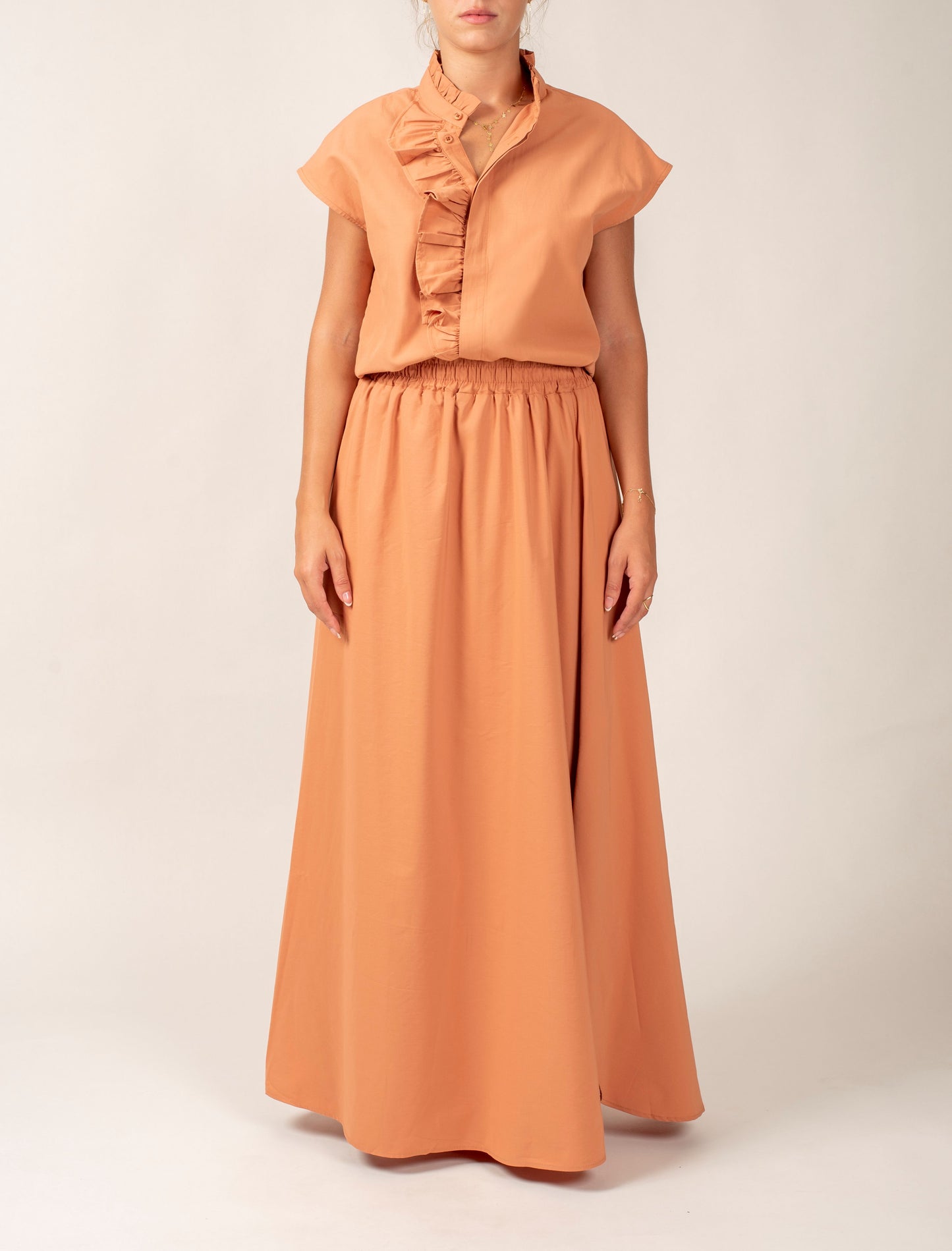 Long Poplin Skirt With Elastic Waist Band